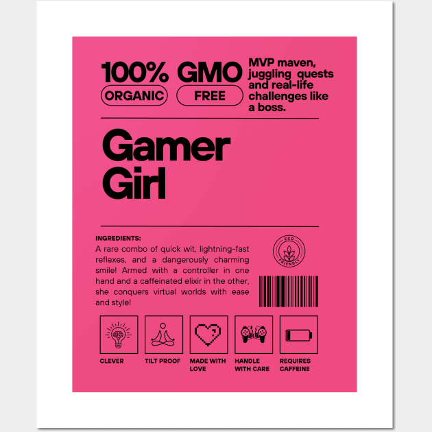 Gamer Girl Black Letters Wall Art by Pink Syrup Workshop